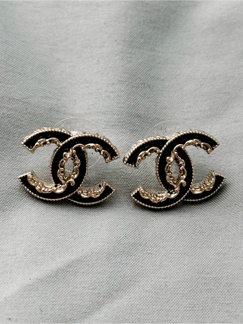 Chanel Cc Enamel Baroque Earrings